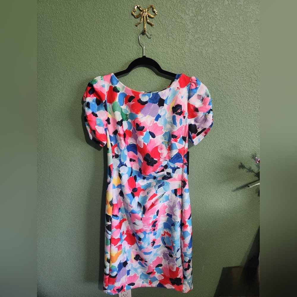 Karl Lagerfeld Scuba Floral Print Crew Neck Short Sleeve Sheath Dress NWT Size10